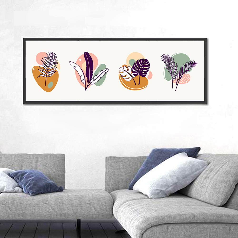 Organic Tropical Leaves Wall Art in a room, panoramic