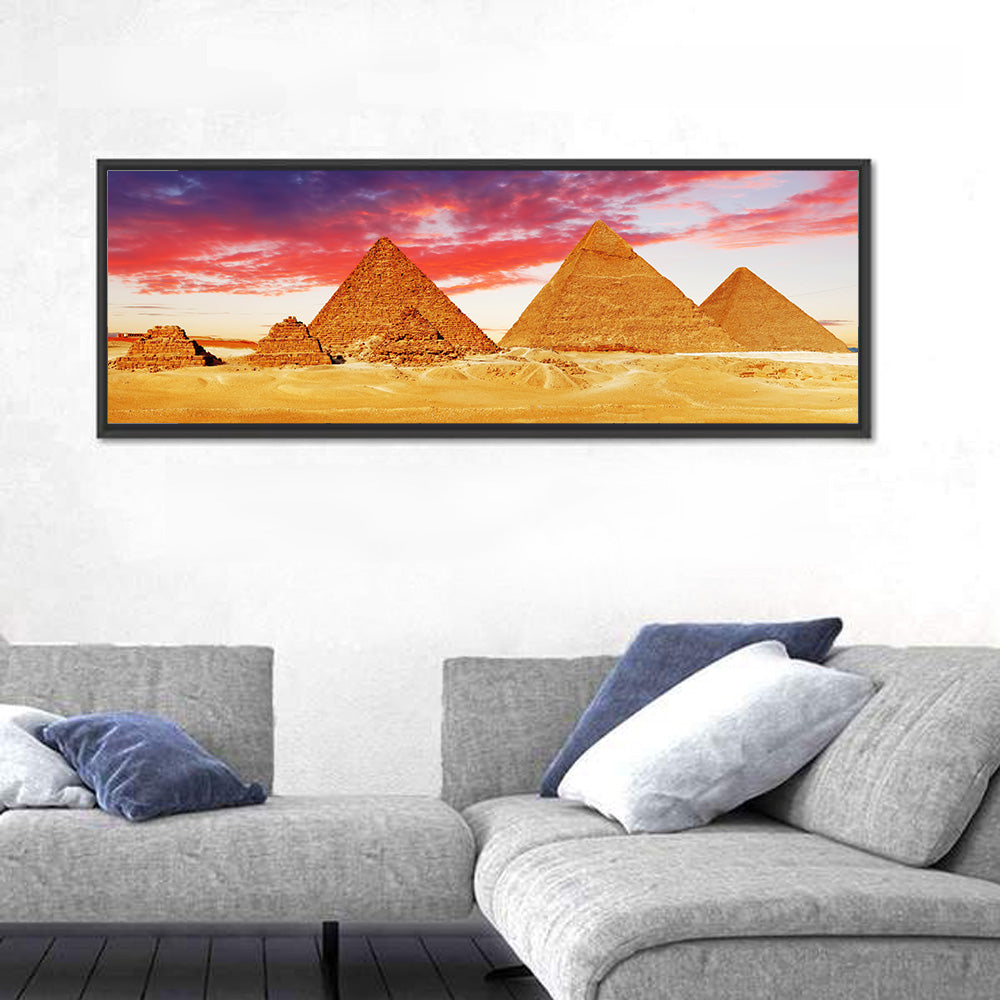 Pyramids of Giza at Twilight Wall Art in a room, panoramic