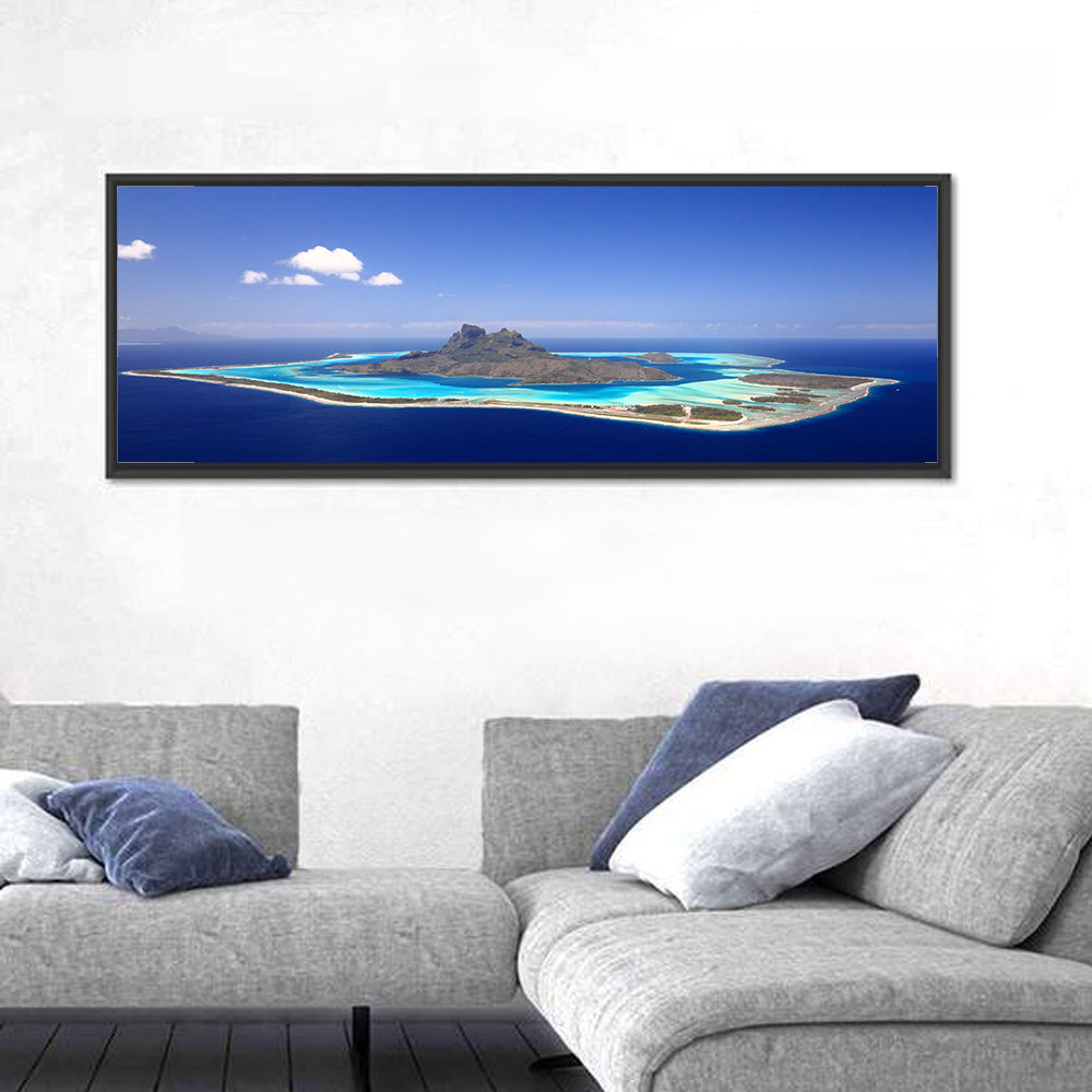 Bora Bora Turquoise Lagoon Wall Art in a room, panoramic