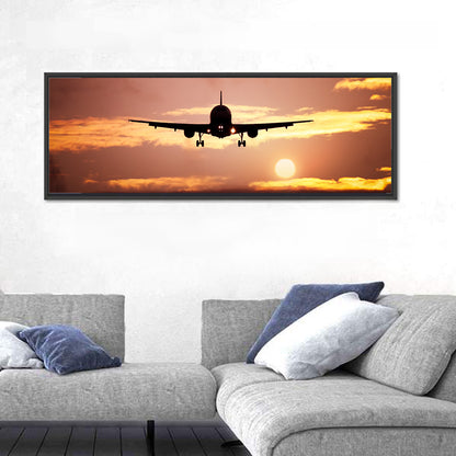 Airplane with Landing Gear at Sunset Wall Art