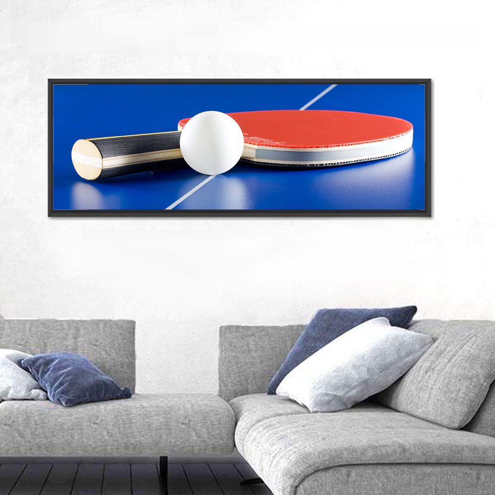Table Tennis Paddle Close-up Wall Art in a room, panoramic