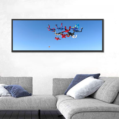 Skydiving Formation Over Clouds Wall Art