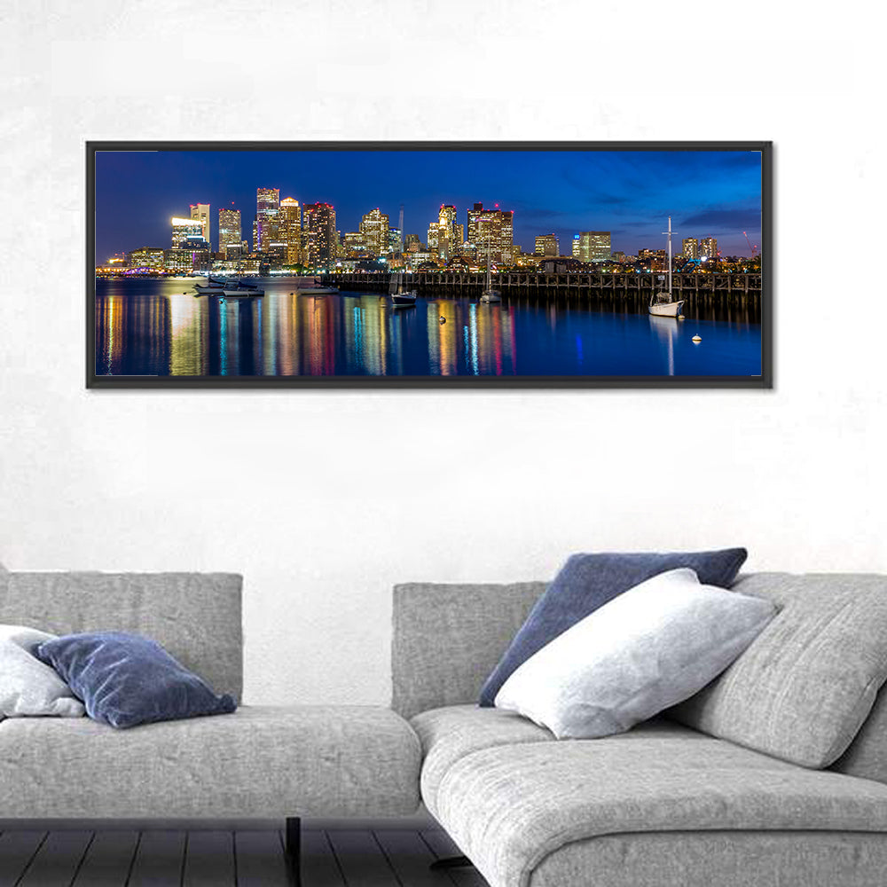Boston Harbor Night Skyline Wall Art