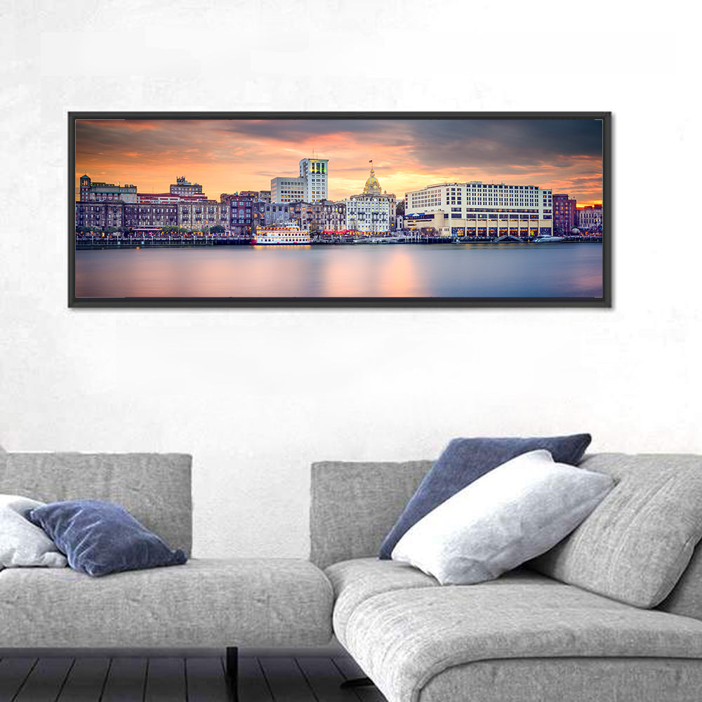 Savannah Riverfront Sunset Skyline Wall Art