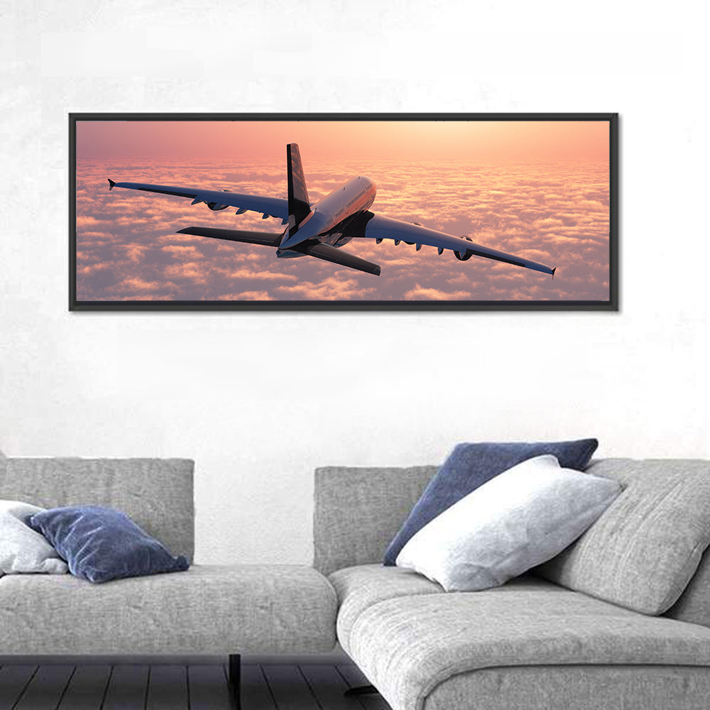 Passenger Plane Above Golden Clouds Wall Art