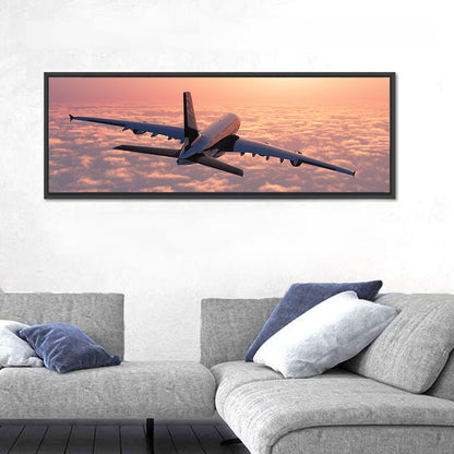 Passenger Plane Above Golden Clouds Wall Art