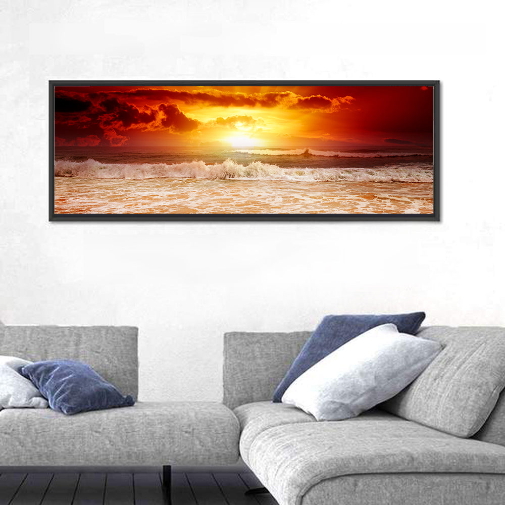 Golden Sunset Over Ocean Waves Wall Art