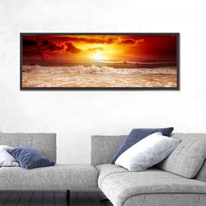 Golden Sunset Over Ocean Waves Wall Art