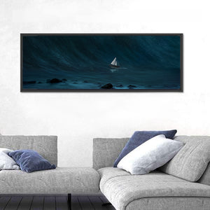 Small Boat Against Large Wave Wall Art