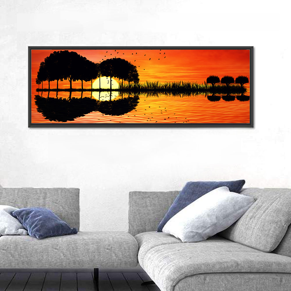 Sunset Trees and Lake Reflection Wall Art