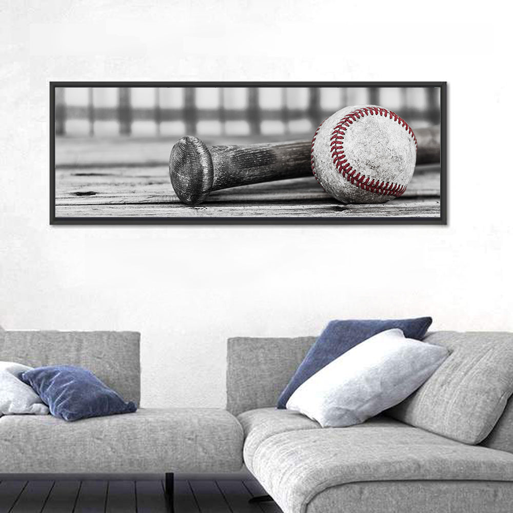 Worn Baseball and Bat on Wood Wall Art