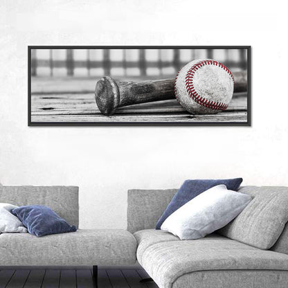 Worn Baseball and Bat on Wood Wall Art