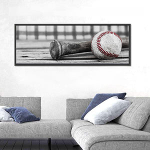 Baseball & Bat On Wood Surface Wall Art