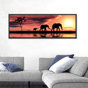 Elephant Silhouettes By A River Wall Art