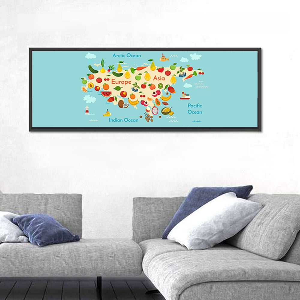 Illustrated Fruit World Map Wall Art