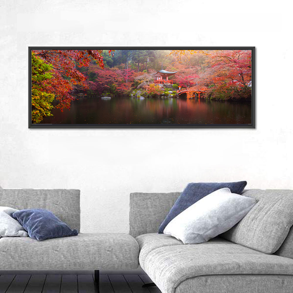 Daigo-ji Temple Autumn Reflection Wall Art in a room, panoramic