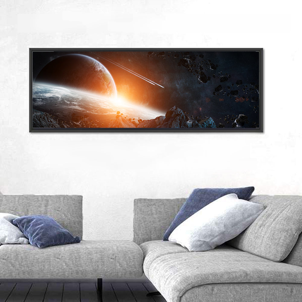 Gigantic Asteroids Over Ringed Planet Wall Art