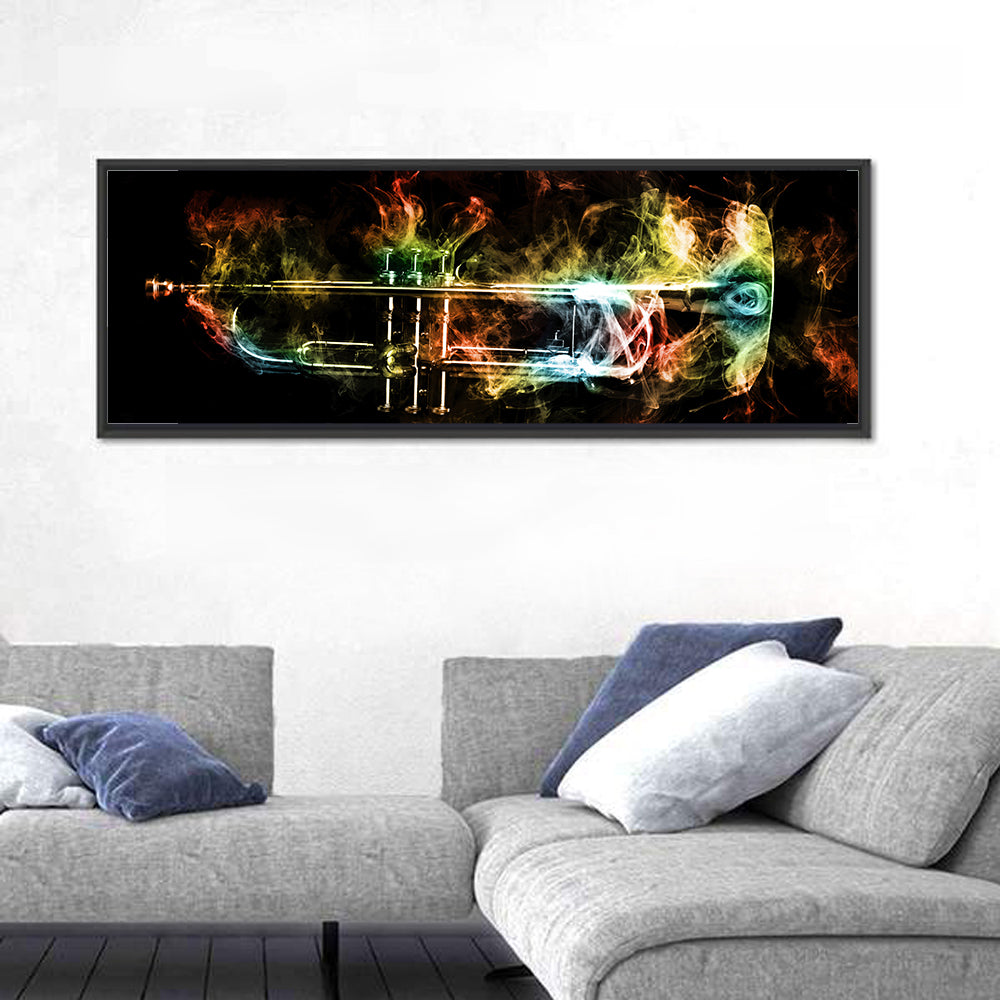 Brass Trumpet with Vibrant Smoke Wall Art