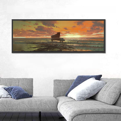 Piano on the Beach at Sunset Wall Art