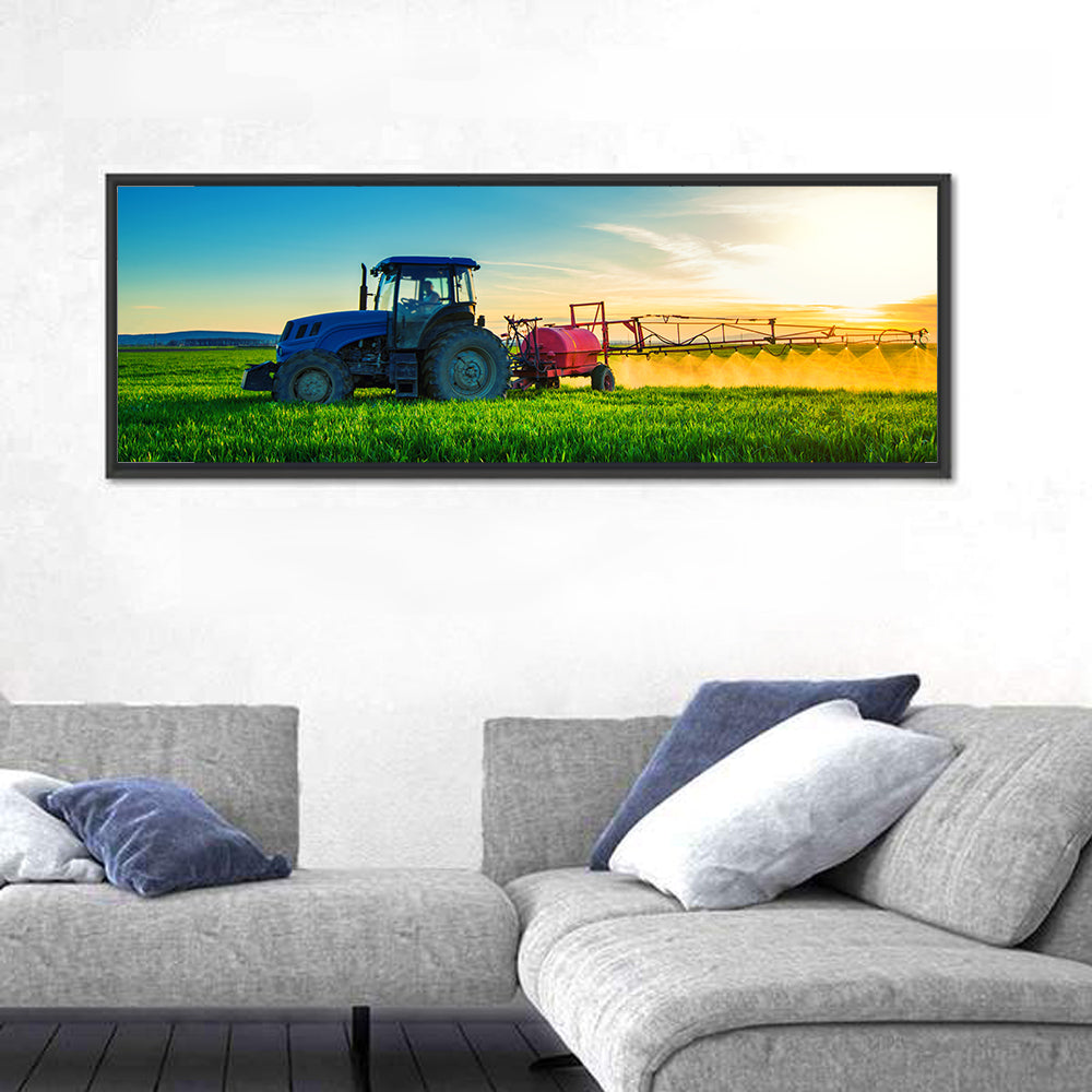 Tractor Spraying Crops at Golden Hour Wall Art