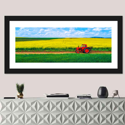 Red Tractor Over Yellow Rapeseed Field Wall Art