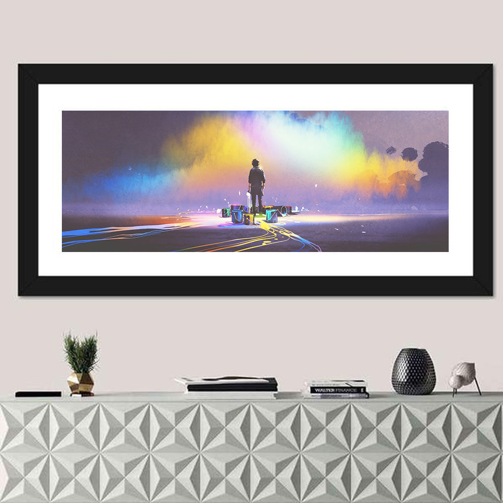Silhouette with Paint Buckets and Rainbow Light Wall Art