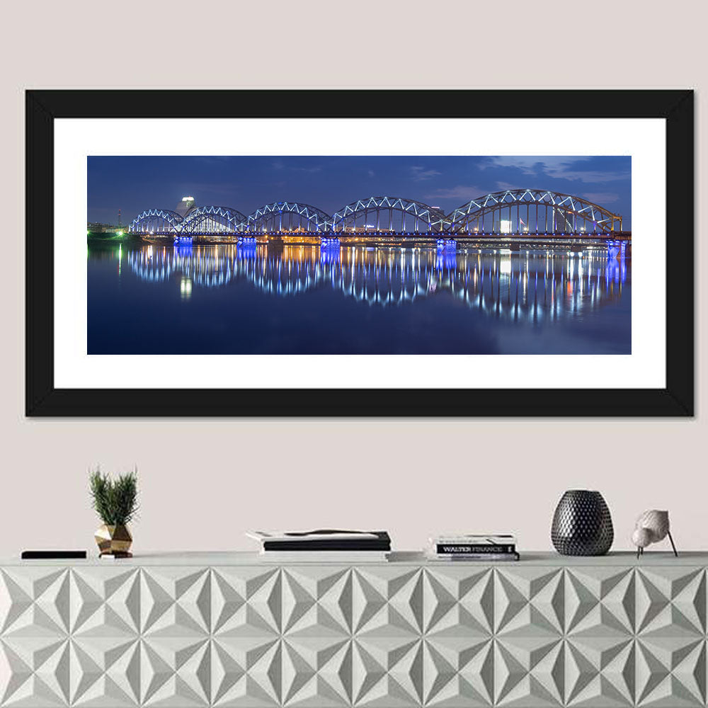 Riga Railway Bridge at Night Wall Art