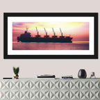 Sunset Cargo Ship Silhouette Wall Art