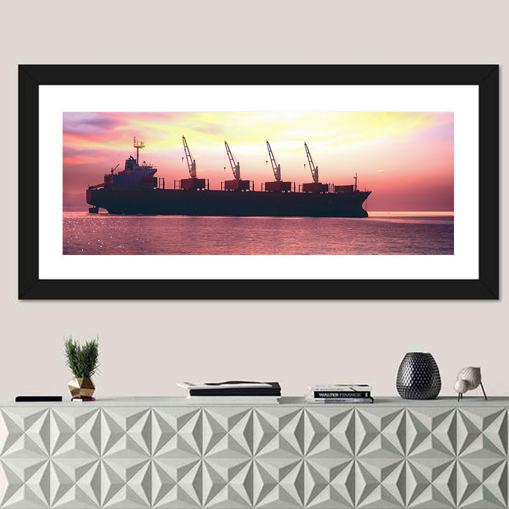 Sunset Cargo Ship Silhouette Wall Art