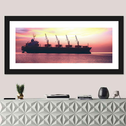 Sunset Cargo Ship Silhouette Wall Art