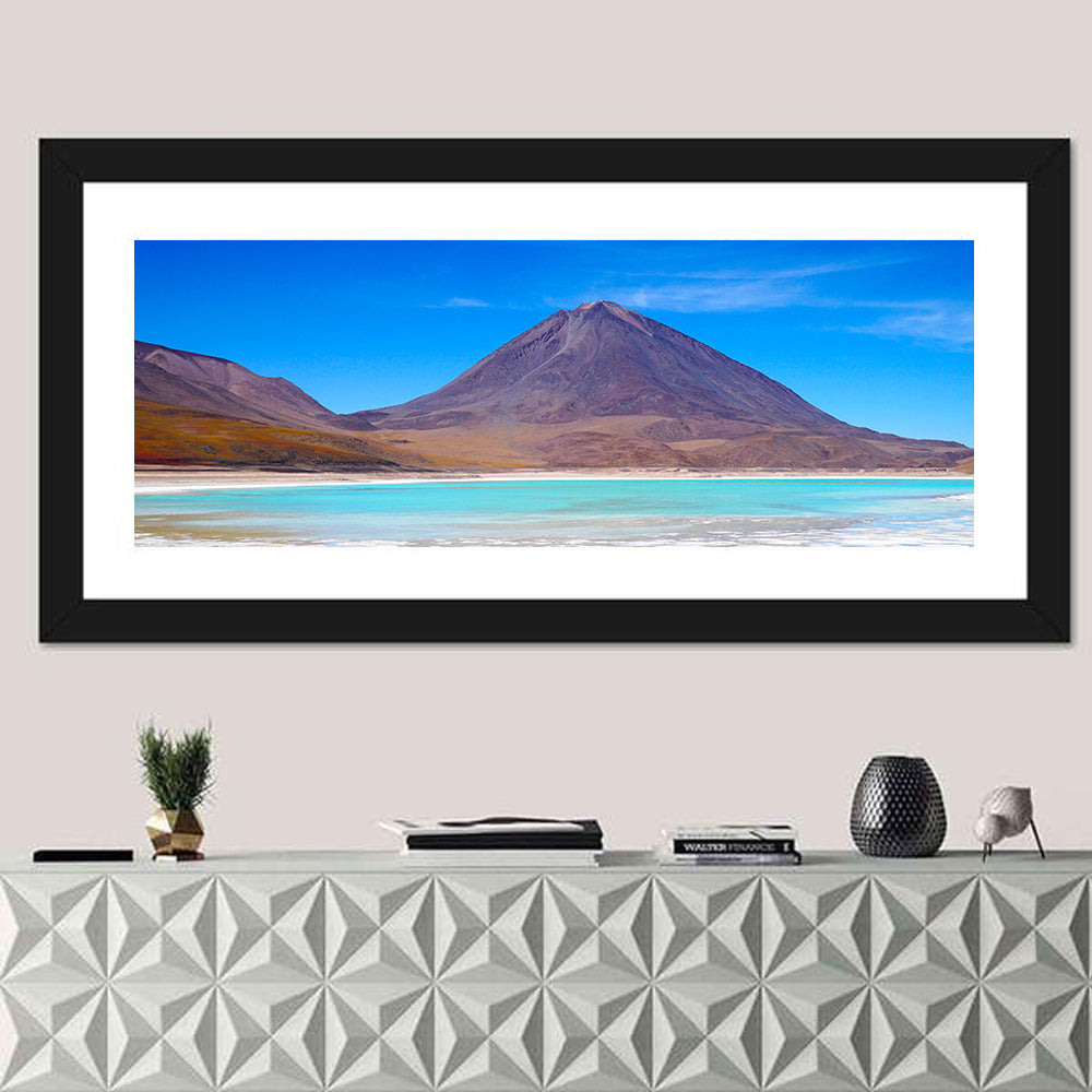 Bolivian Turquoise Lagoon Wall Art in a room, panoramic