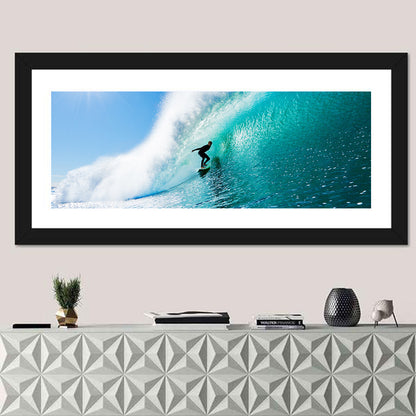 Surfer Inside Blue Barrel Wave Wall Art