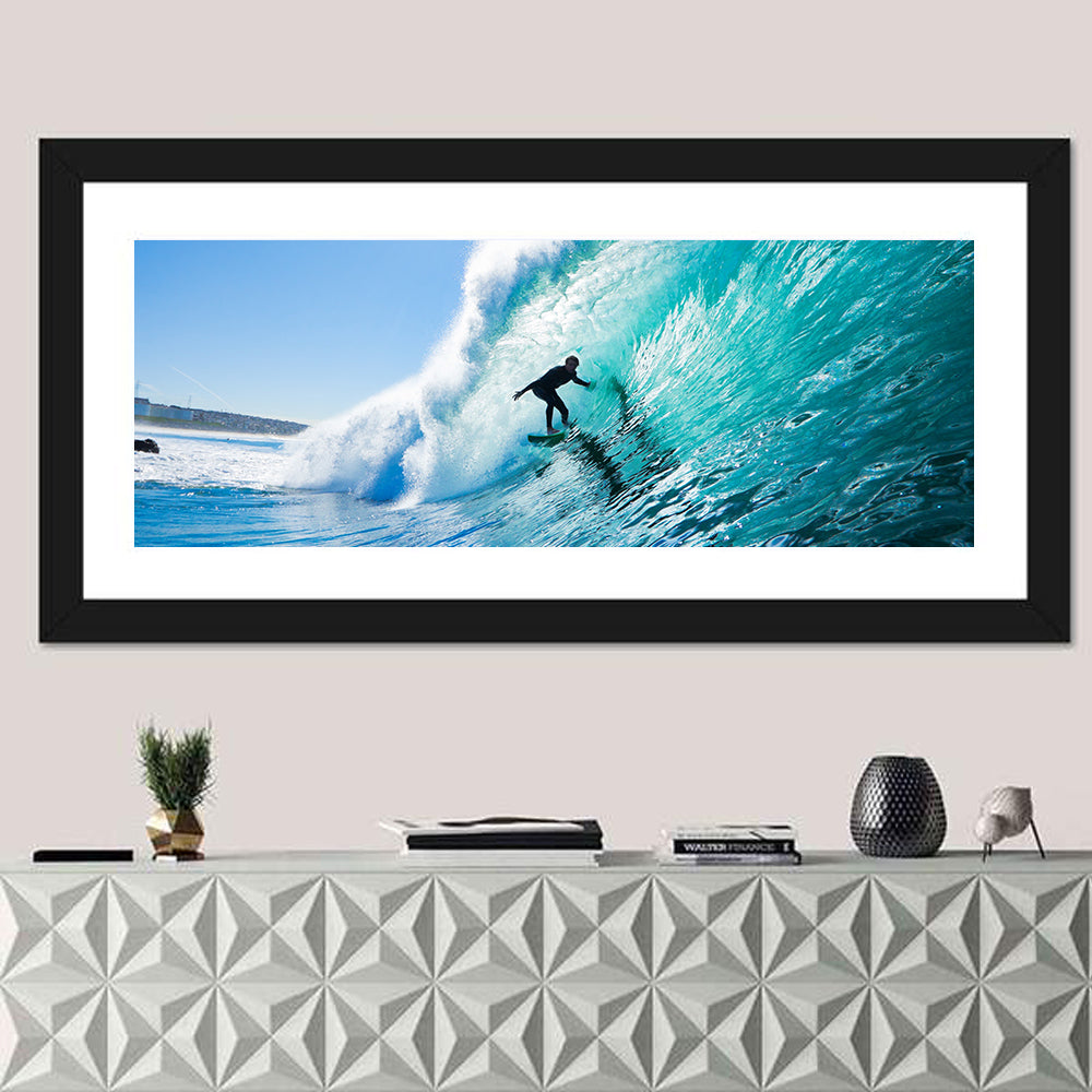 Sunlit Blue Wave with Surfer Wall Art