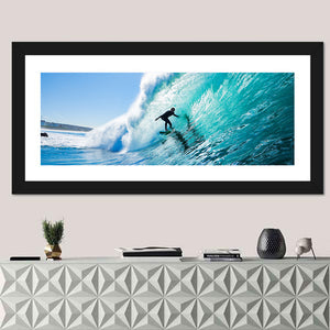 Surfing On Blue Ocean Wave Wall Art