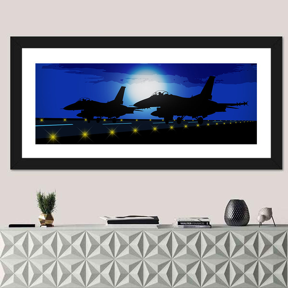 Moonlit Fighter Jets on Runway Wall Art
