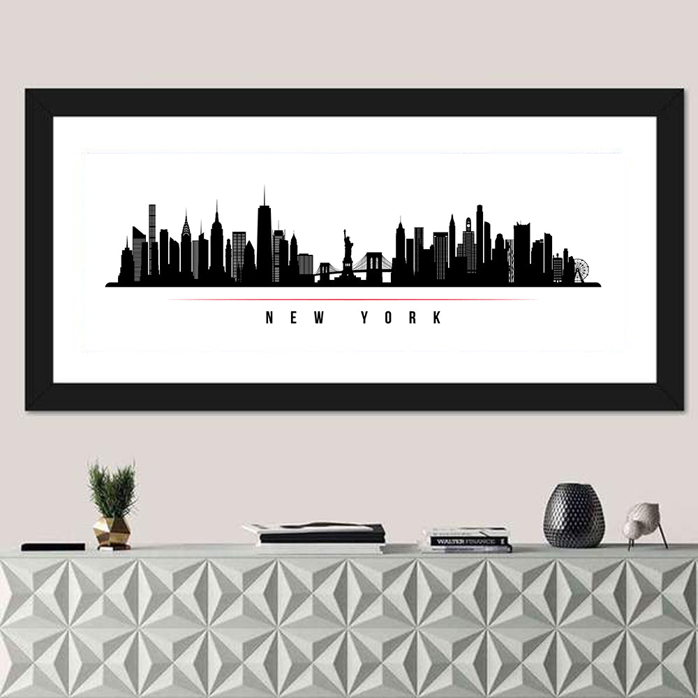 New York Skyline Silhouette Wall Art in a room, panoramic