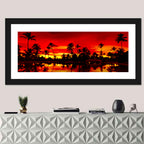 Sunset Over Sea with Palm Silhouettes Wall Art