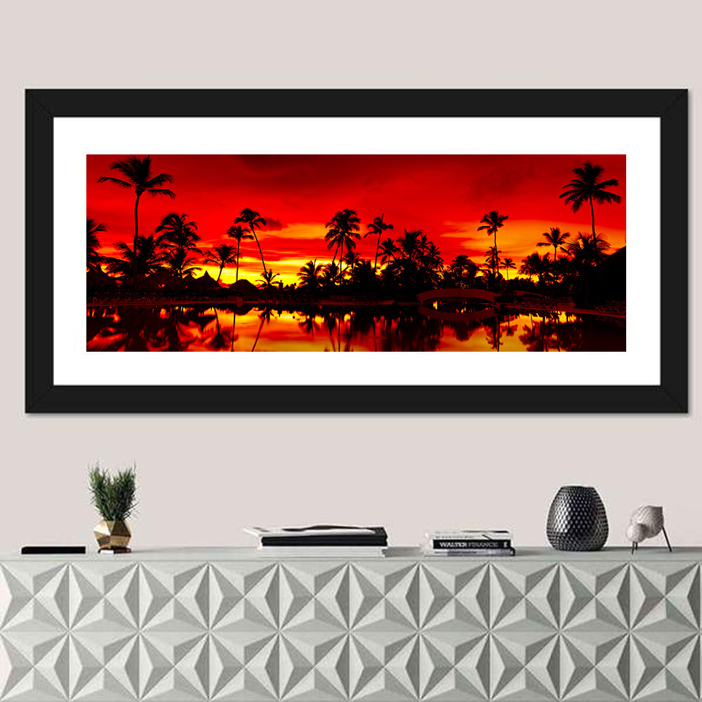 Sunset Over Sea with Palm Silhouettes Wall Art