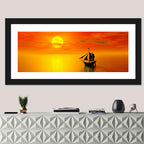 Old Sailboat Silhouette at Sunset Wall Art