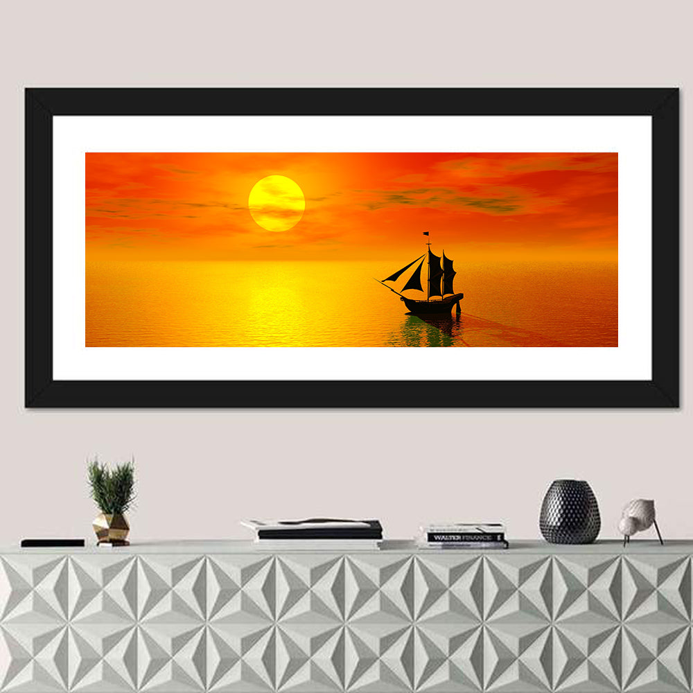 Old Sailboat Silhouette at Sunset Wall Art