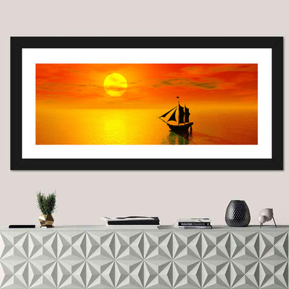 Old Sailboat Silhouette at Sunset Wall Art