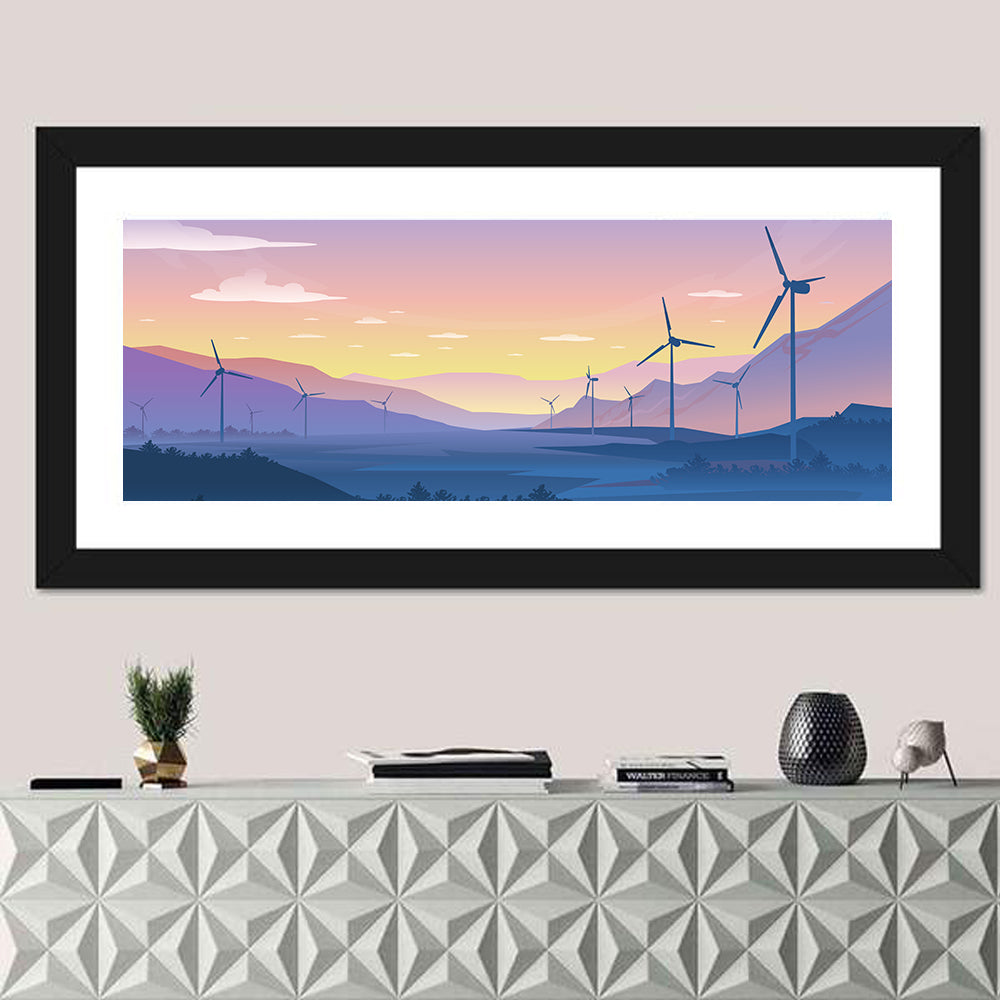 Dusk Wind Turbine Silhouettes Wall Art