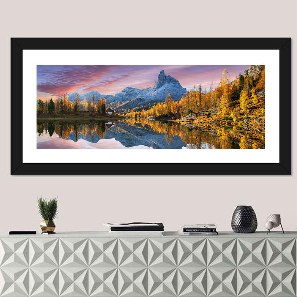 Lake Federa In Dolomites At Sunset Wall Art