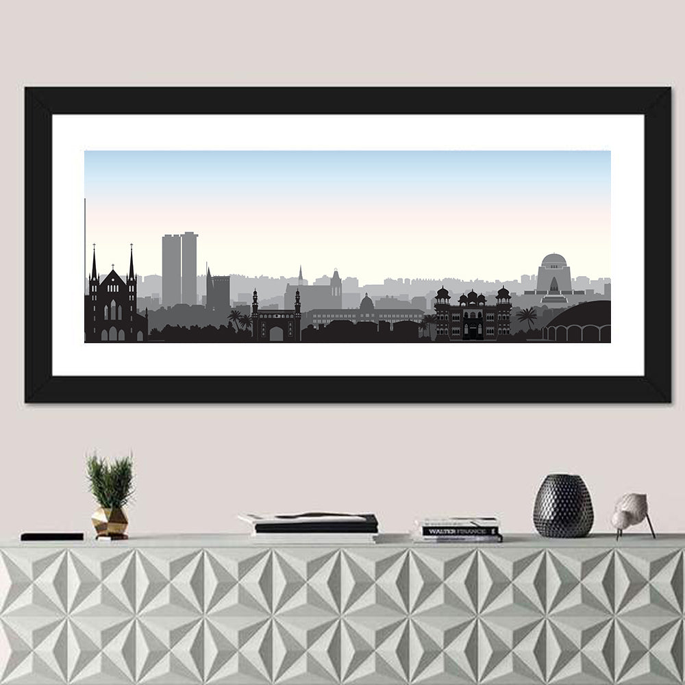 Karachi Skyline at Dawn Wall Art in a room, panoramic
