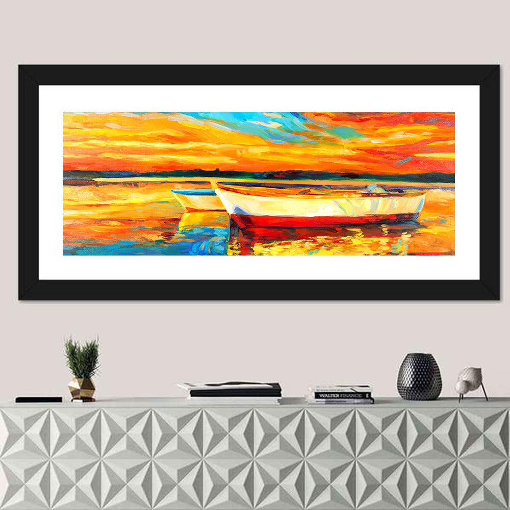 Boats at Golden Sunset Wall Art