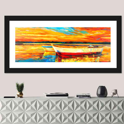 Boats at Golden Sunset Wall Art