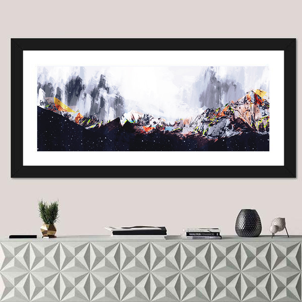 High-contrast Acrylic Mountains Wall Art in a room, panoramic