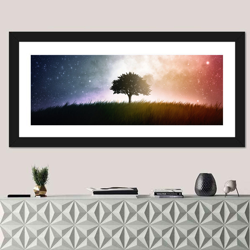 Tree Silhouette Under Nebula Sky Wall Art