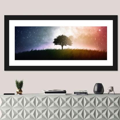 Tree Silhouette Under Nebula Sky Wall Art