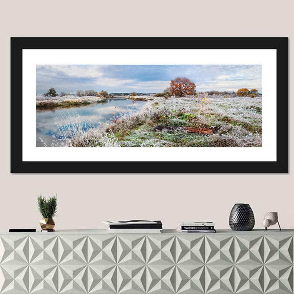 Frosted Autumn River Landscape Wall Art